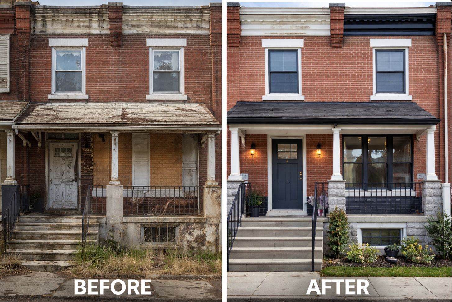 Before and after renovation of a Philadelphia rowhome by Philly Home Investor